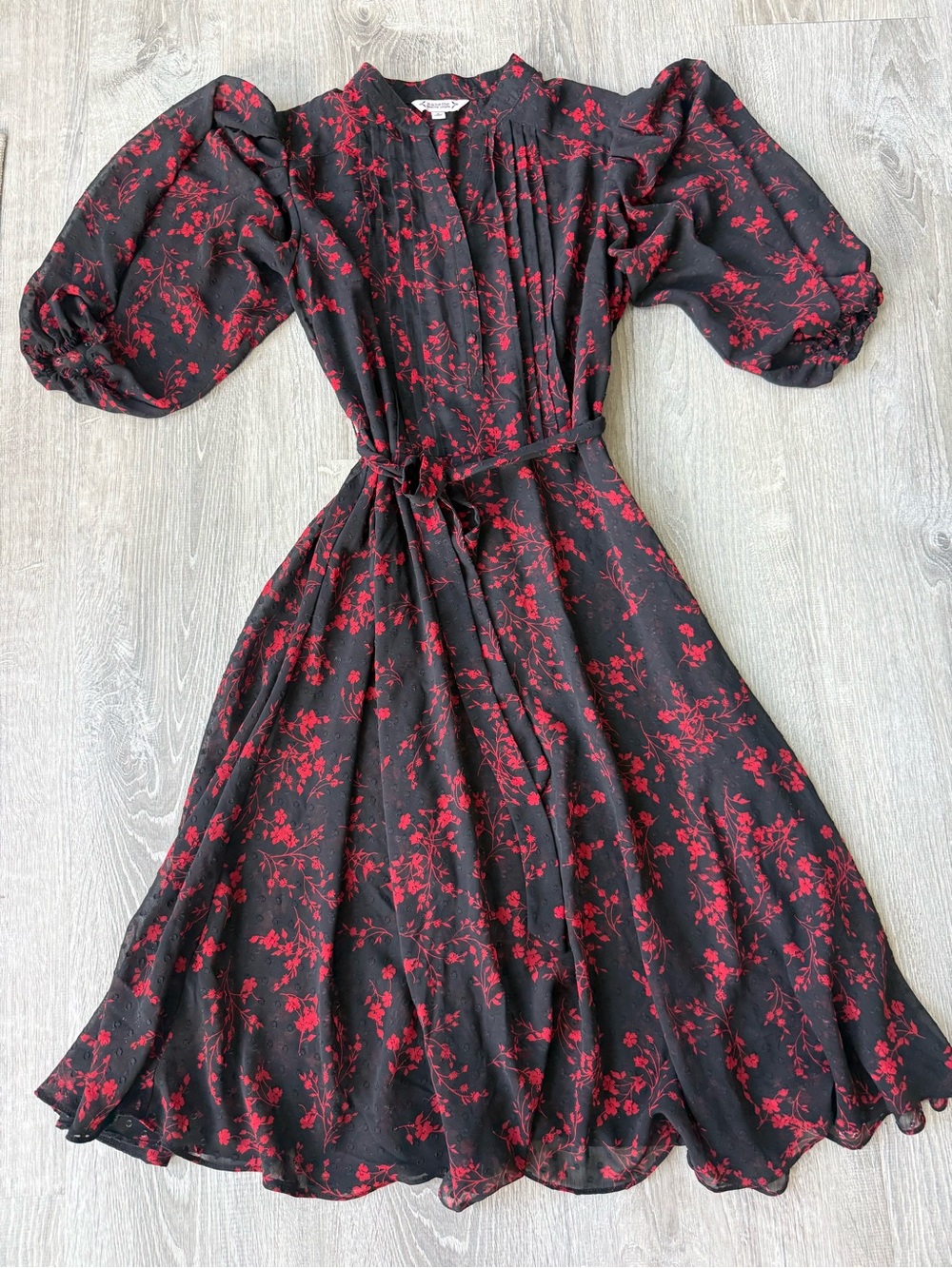 Nanette Lepore Black Sheer Overlay Dress Red Floral Romantic Goth witchy cottage - Picture 9 of 9